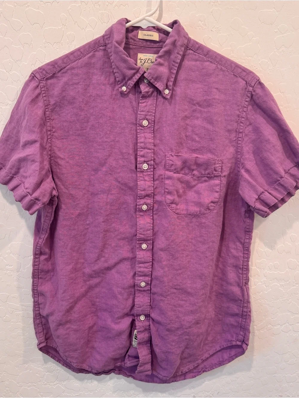 J. Crew Irish Linen Short-Sleeve Button-Down Shirt Mens Small Purple Preppy
